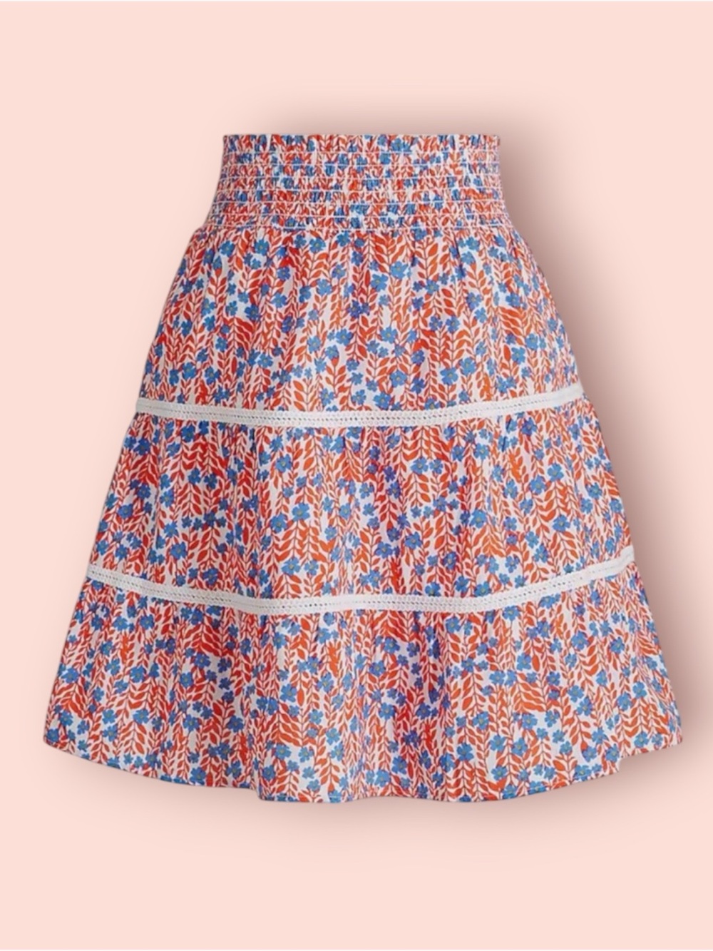 J. CREW Smocked Tiered Mini Bohemian Red Sail Blue Skirt